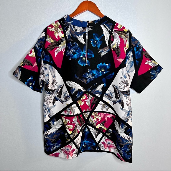 ASOS Womens Color Blocked Hawaiian Geometric Mixed Media Top US Size 6 Pink Blue - Picture 2 of 16